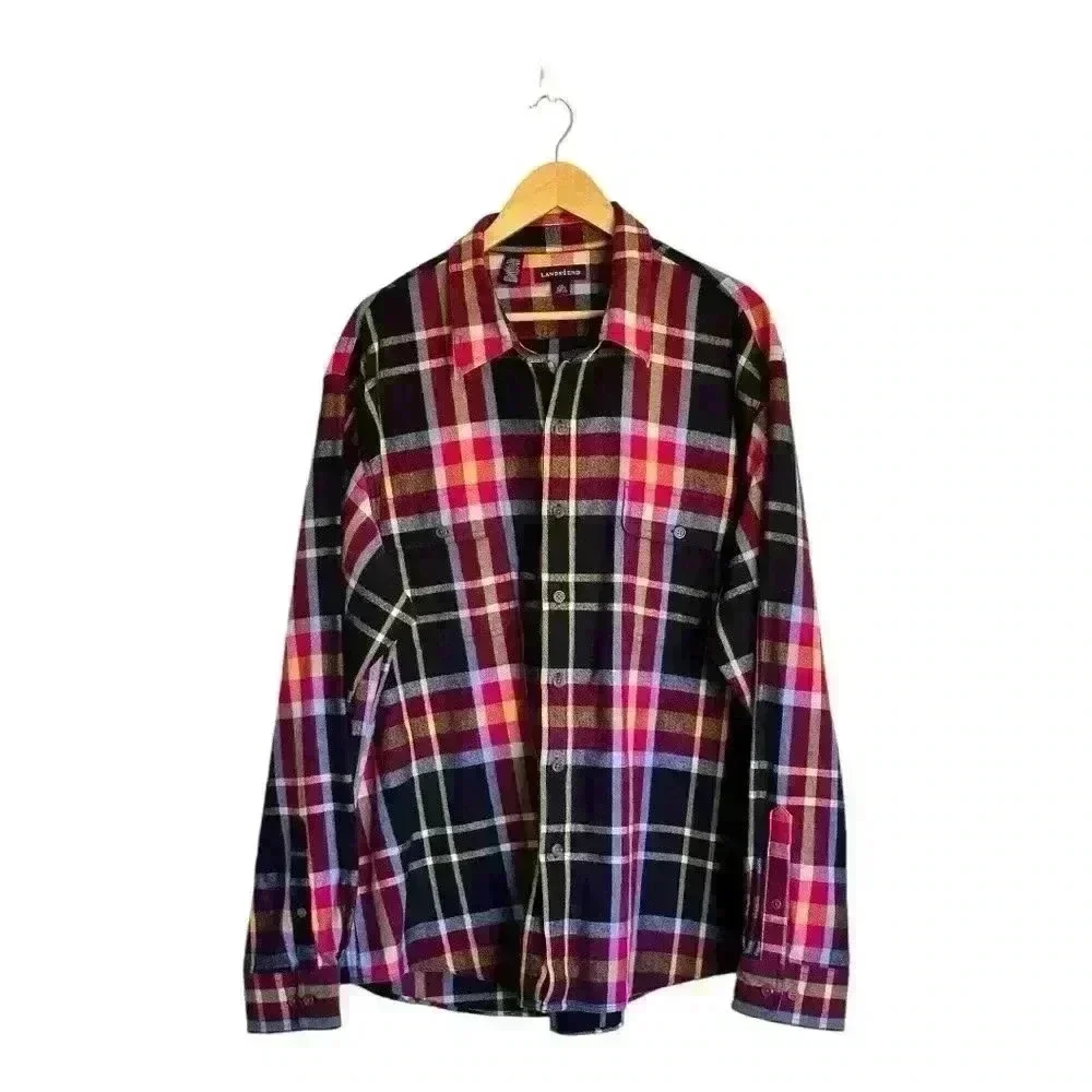 Lands’ End Men’s Button Down Plaid Cotton Flannel Shirt XXL (18-18 1/2)